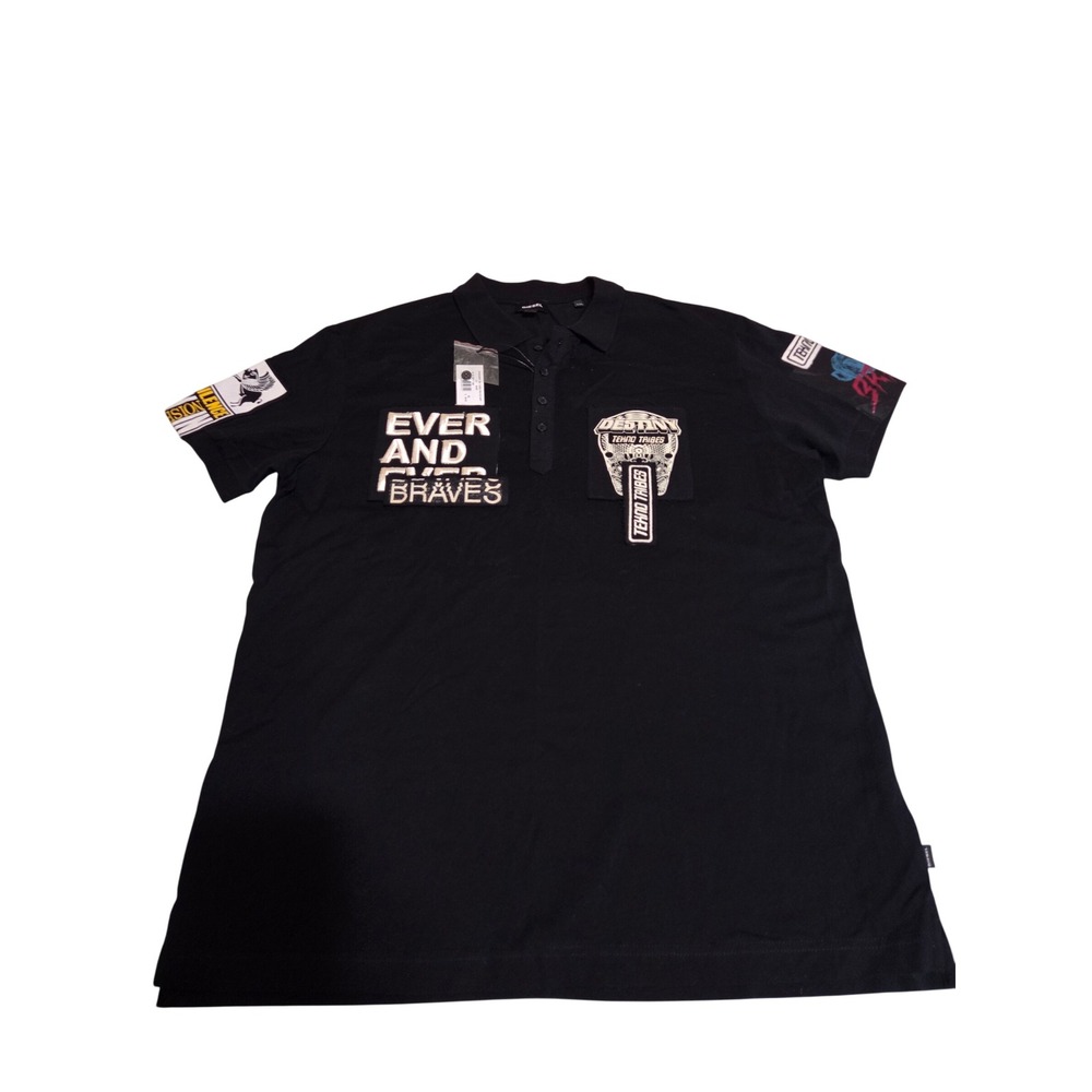 Diesel Men T-Diego-Polo-QD Black Patchwork Techno Tribes Polo Shirt XXL NEW